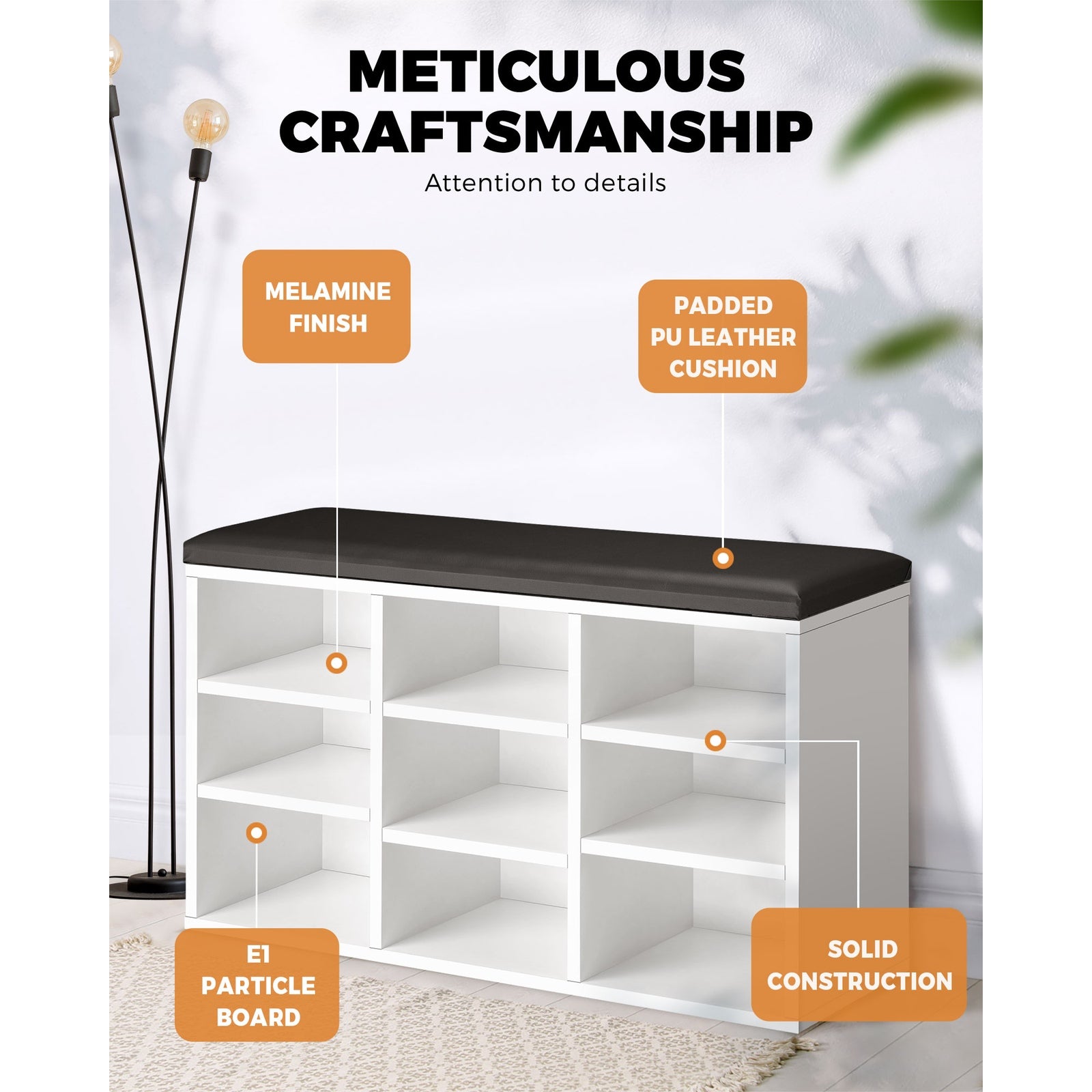 Oikiture Shoe Cabinet Bench Organiser Shoe Rack Storage Padded Seat Wooden Shelf - Sunyee