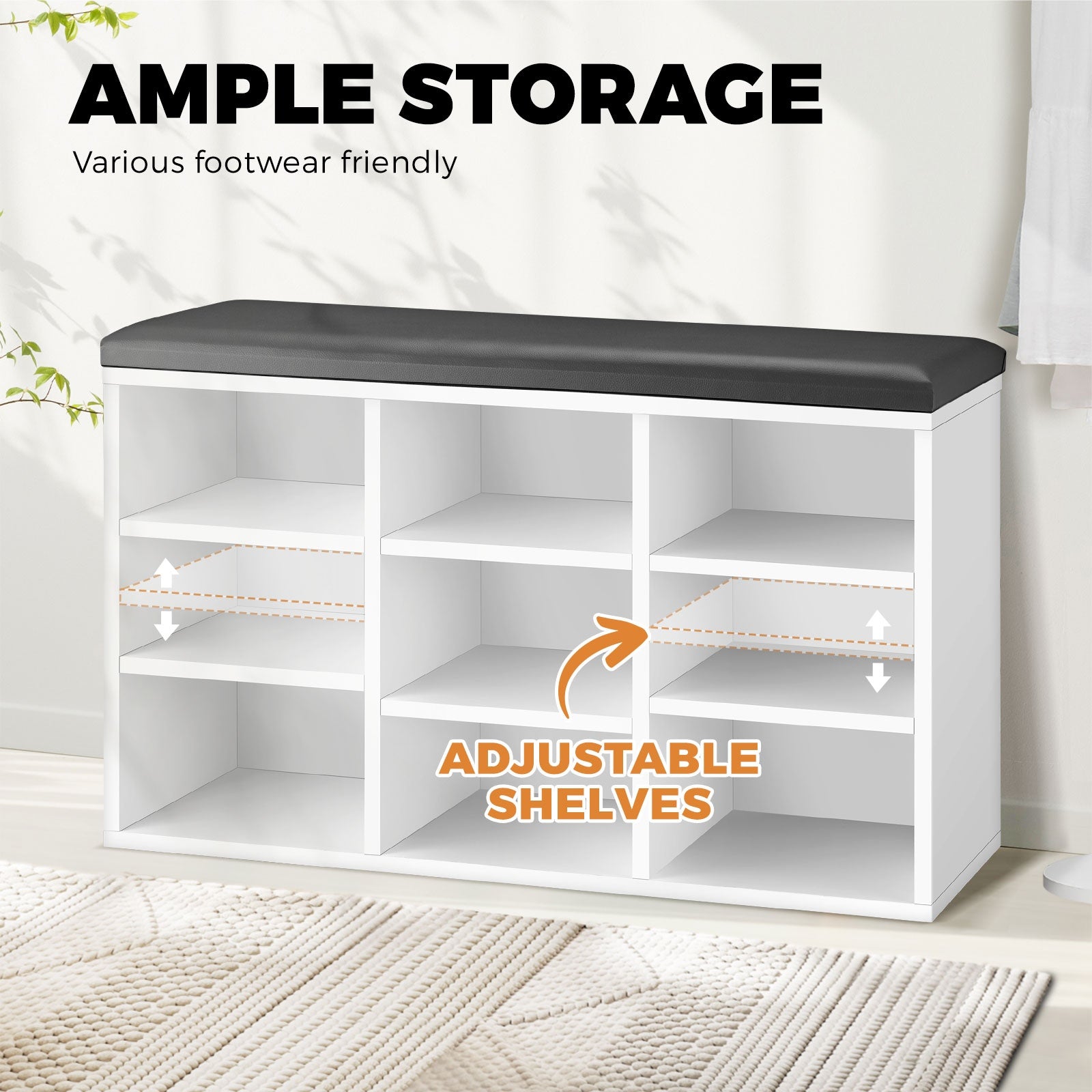 Oikiture Shoe Cabinet Bench Organiser Shoe Rack Storage Padded Seat Wooden Shelf - Sunyee