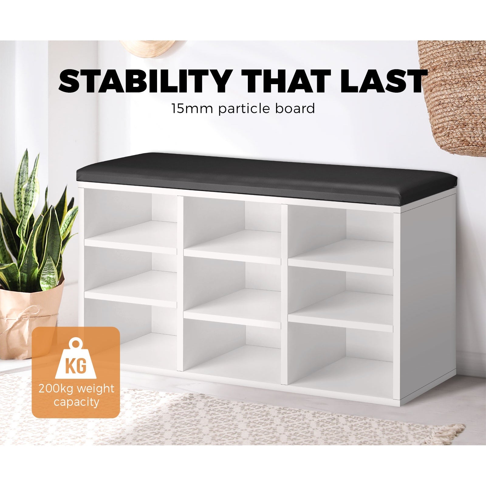 Oikiture Shoe Cabinet Bench Organiser Shoe Rack Storage Padded Seat Wooden Shelf - Sunyee