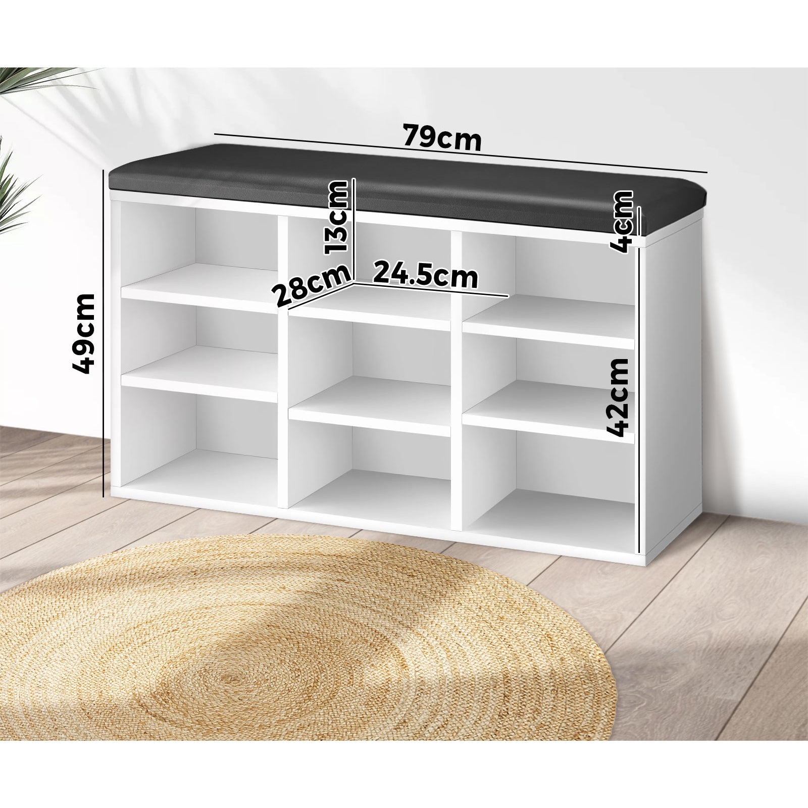 Oikiture Shoe Cabinet Bench Organiser Shoe Rack Storage Padded Seat Wooden Shelf - Sunyee