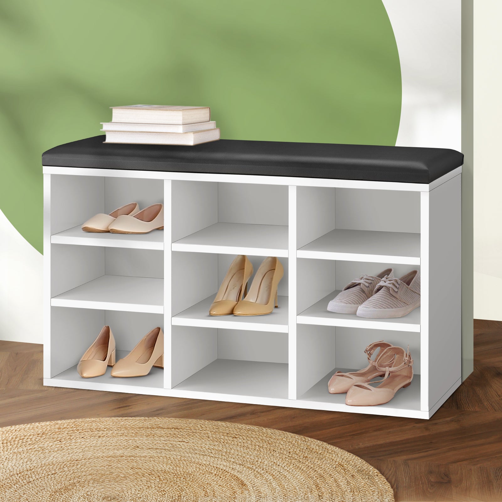 Oikiture Shoe Cabinet Bench Organiser Shoe Rack Storage Padded Seat Wooden Shelf - Sunyee