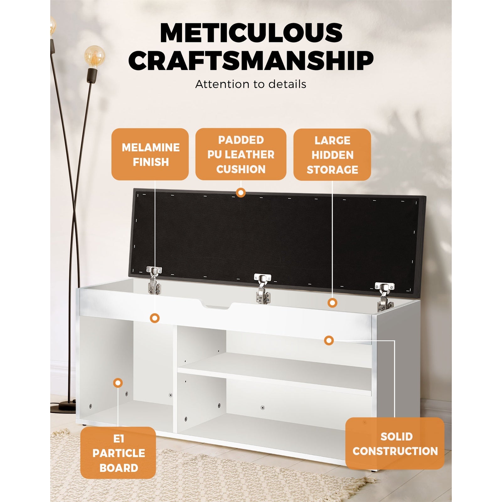 Oikiture Shoe Cabinet Bench Shoe Storage Rack Padded Seat Organiser Wooden Shelf - Sunyee