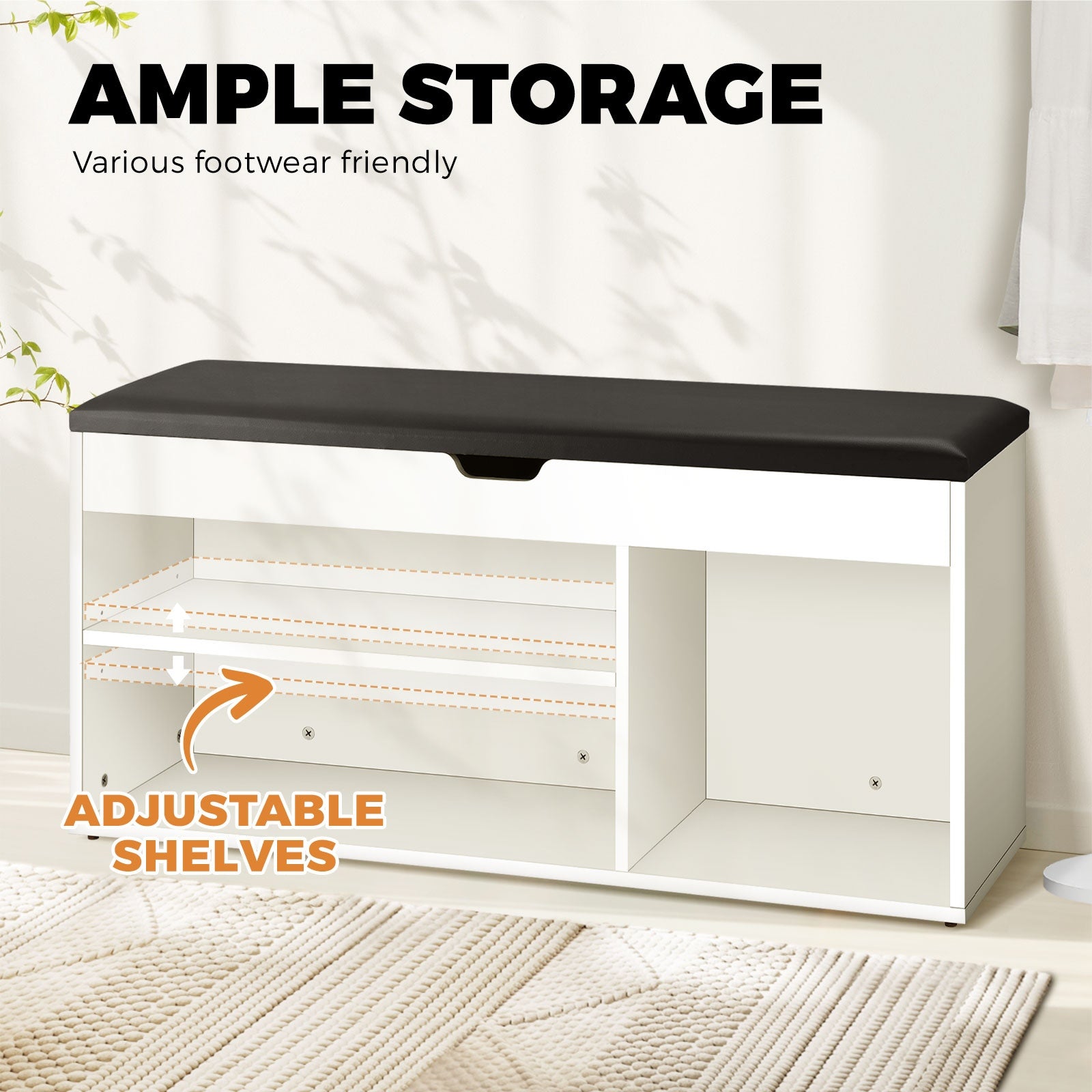 Oikiture Shoe Cabinet Bench Shoe Storage Rack Padded Seat Organiser Wooden Shelf - Sunyee