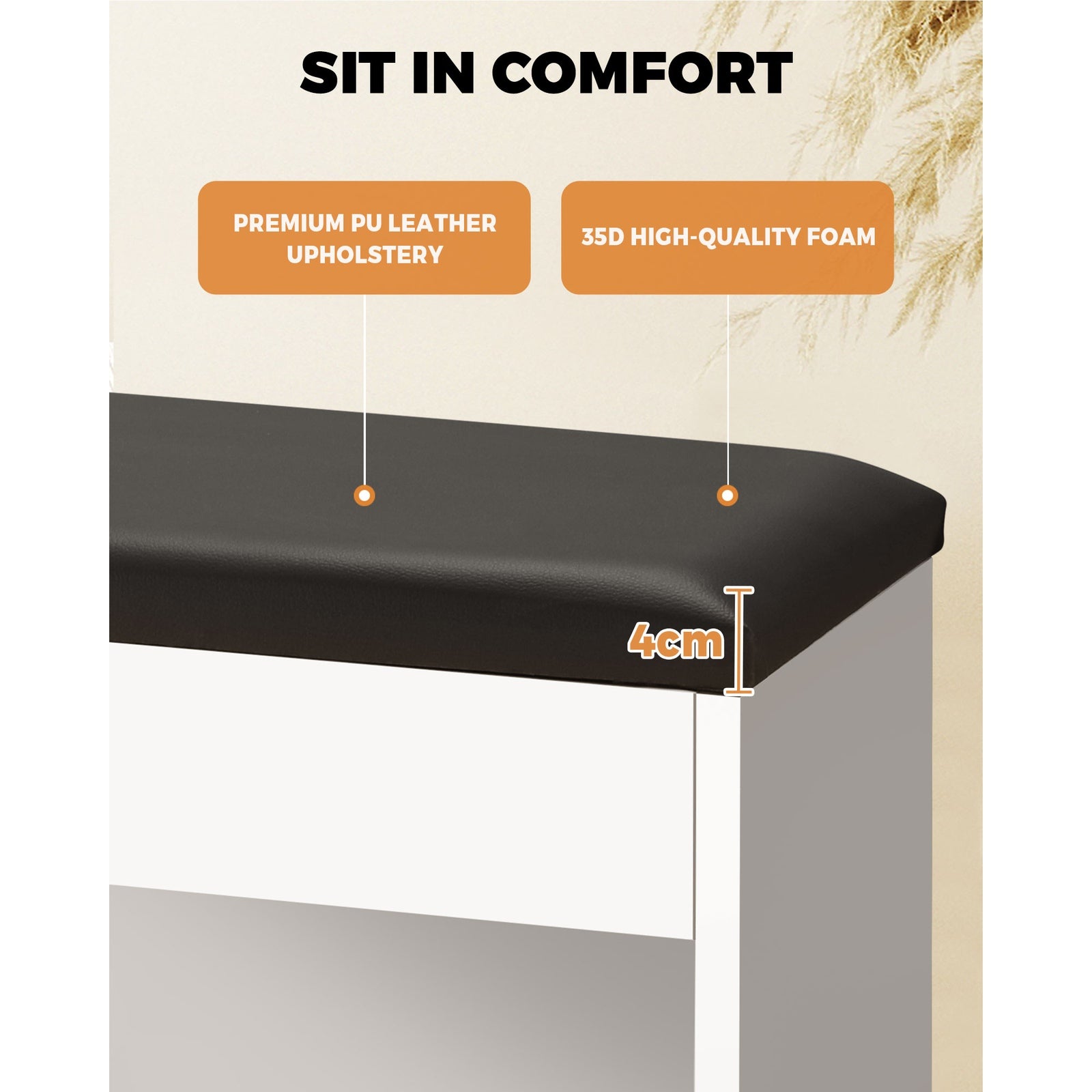 Oikiture Shoe Cabinet Bench Shoe Storage Rack Padded Seat Organiser Wooden Shelf - Sunyee