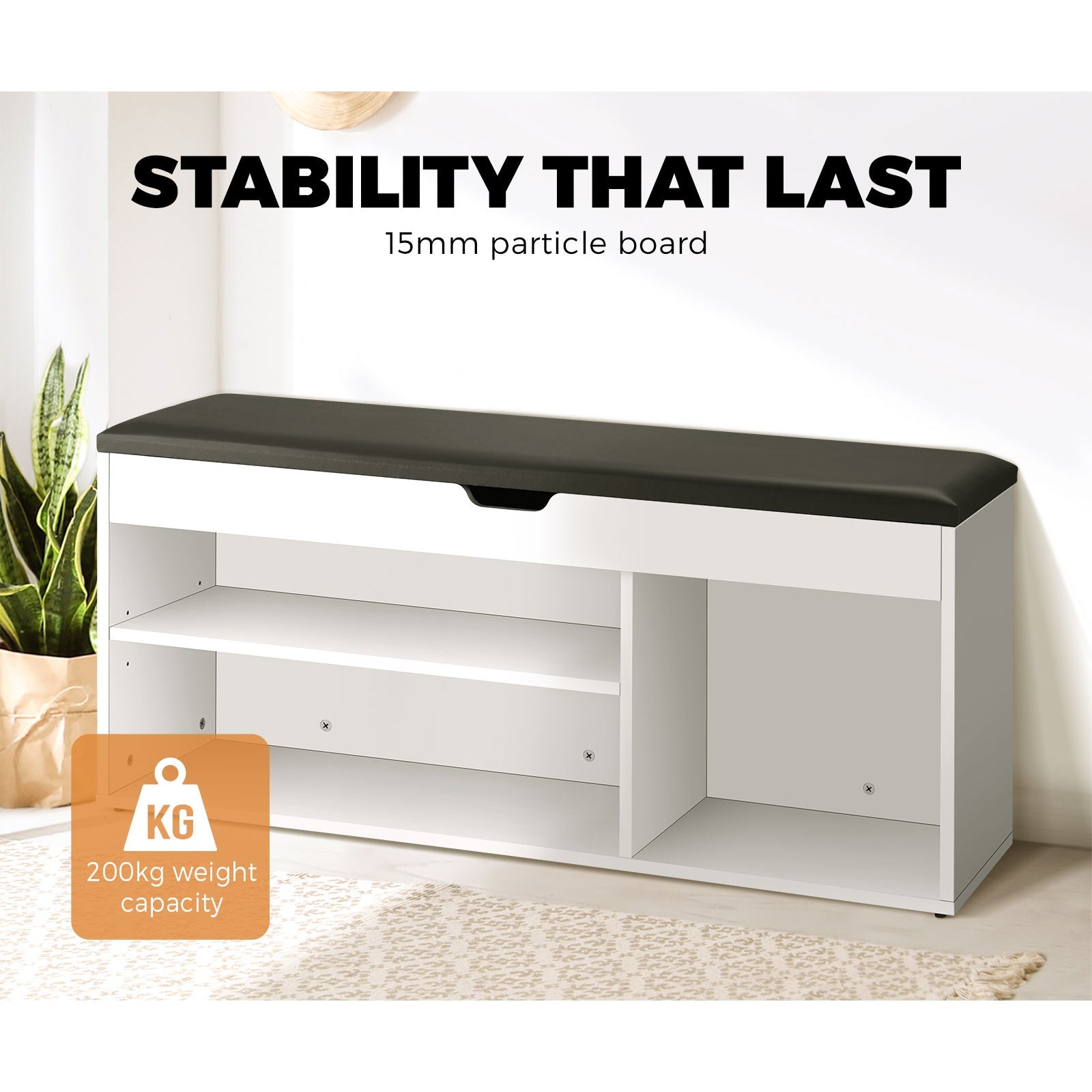 Oikiture Shoe Cabinet Bench Shoe Storage Rack Padded Seat Organiser Wooden Shelf - Sunyee