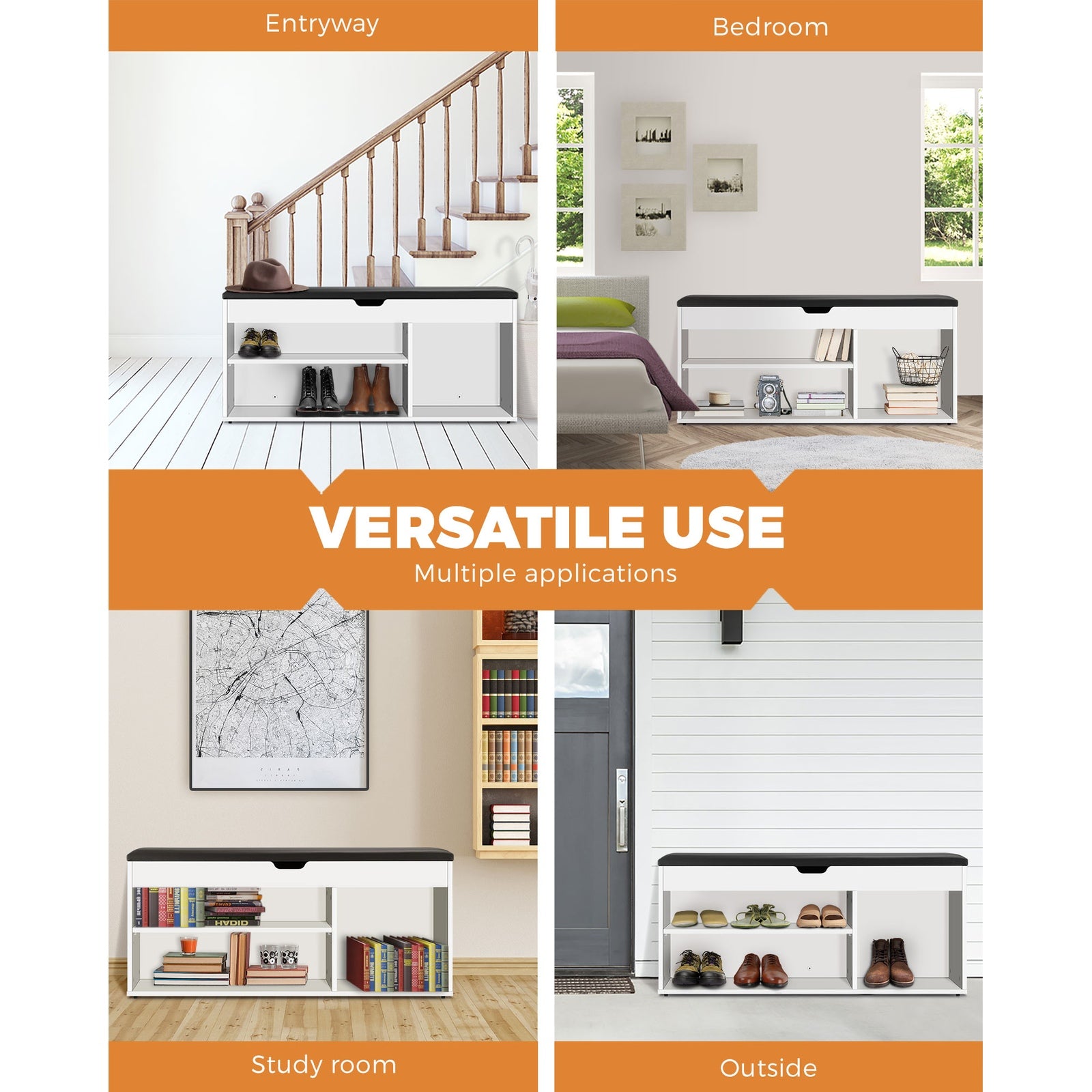 Oikiture Shoe Cabinet Bench Shoe Storage Rack Padded Seat Organiser Wooden Shelf - Sunyee