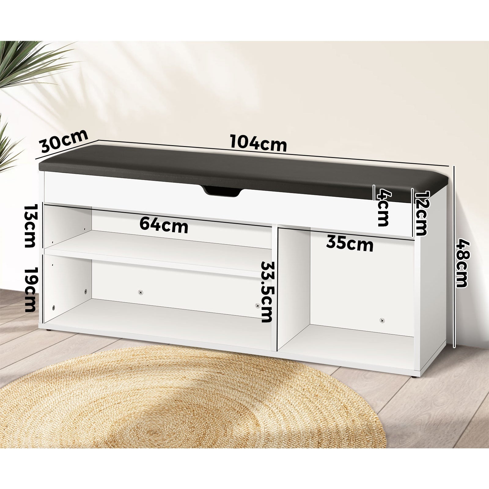 Oikiture Shoe Cabinet Bench Shoe Storage Rack Padded Seat Organiser Wooden Shelf - Sunyee