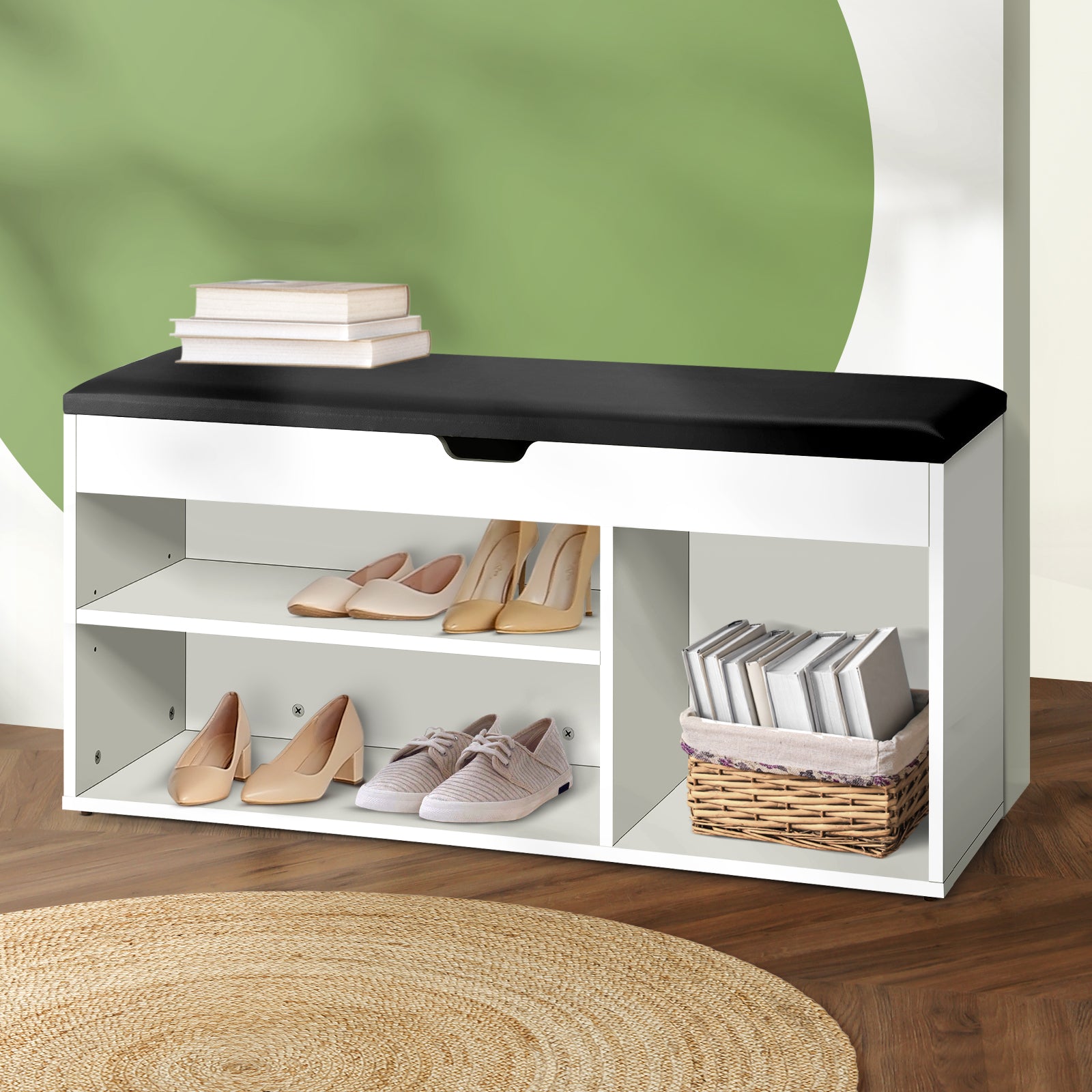 Oikiture Shoe Cabinet Bench Shoe Storage Rack Padded Seat Organiser Wooden Shelf - Sunyee