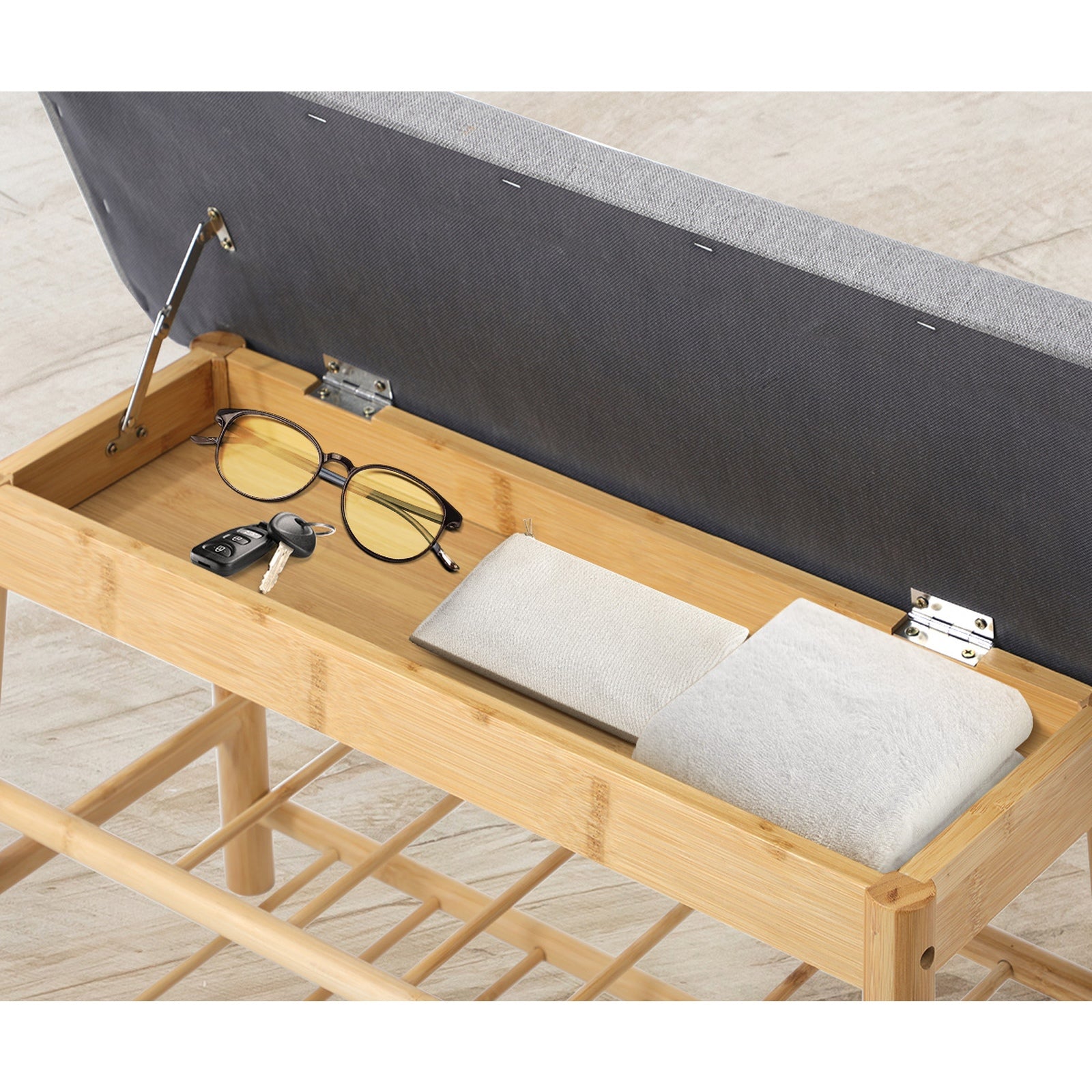 Oikiture Shoe Storage Bench Bamboo Shoes Rack Cabinet Shelf Organiser Stool 70cm - Sunyee