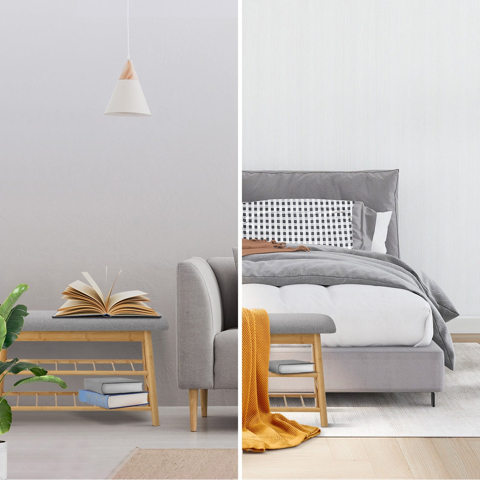 Oikiture Shoe Storage Bench Bamboo Shoes Rack Cabinet Shelf Organiser Stool 70cm - Sunyee