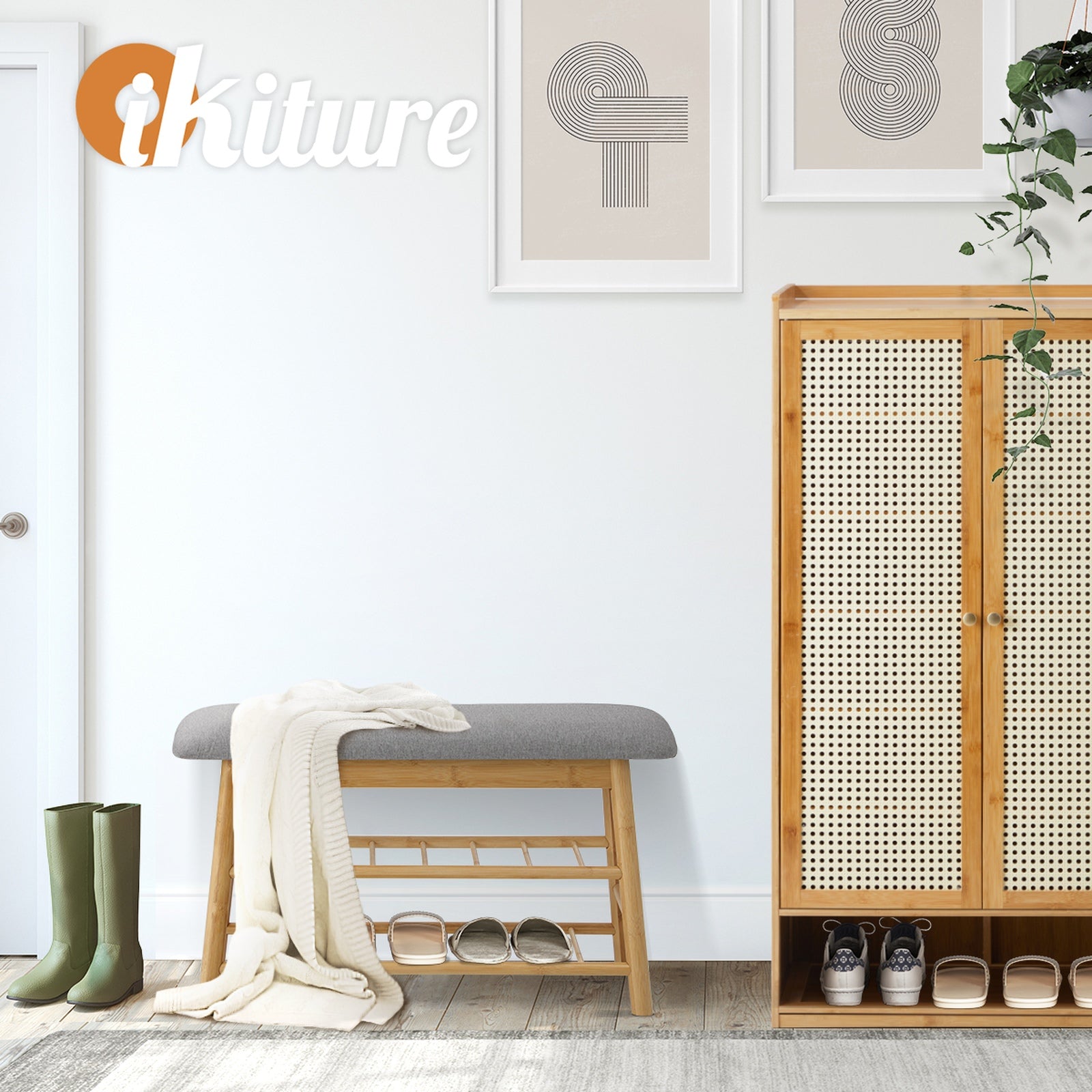 Oikiture Shoe Storage Bench Bamboo Shoes Rack Cabinet Shelf Organiser Stool 70cm - Sunyee