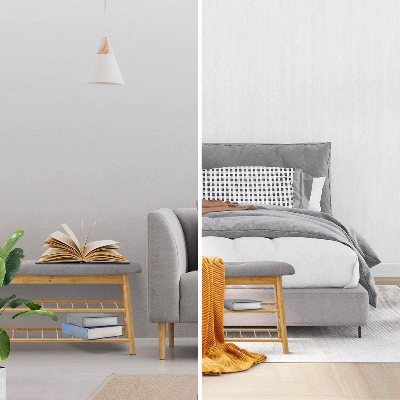 Oikiture Shoe Storage Bench Bamboo Shoes Rack Cabinet Shelf Organiser Stool 90cm - Sunyee