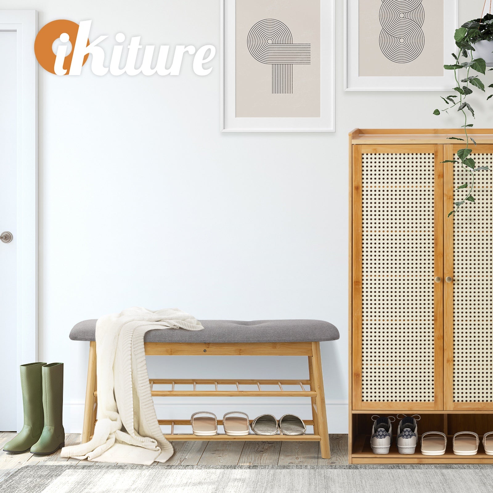 Oikiture Shoe Storage Bench Bamboo Shoes Rack Cabinet Shelf Organiser Stool 90cm - Sunyee