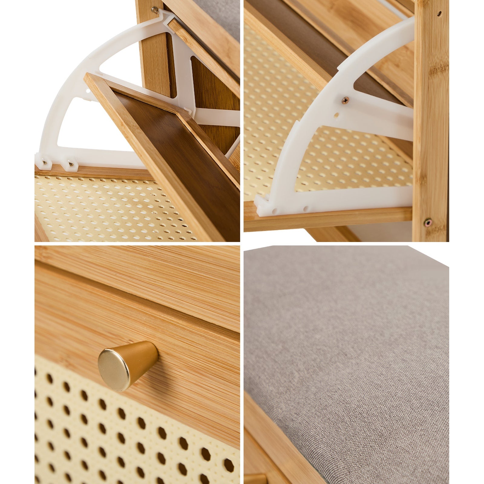 Oikiture Shoe Storage Bench Bamboo 2 in 1 Organiser Shelf with Seat 50cm - Sunyee