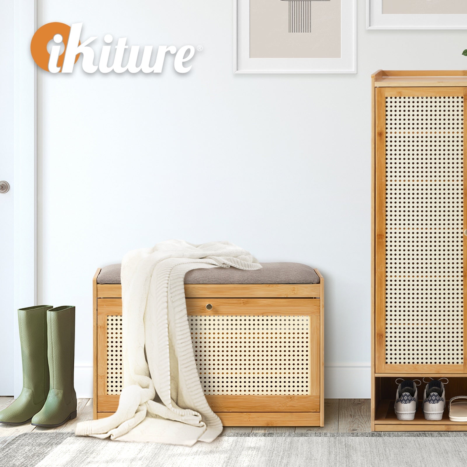 Oikiture Shoe Storage Bench Bamboo 2 in 1 Organiser Shelf with Seat 70cm - Sunyee