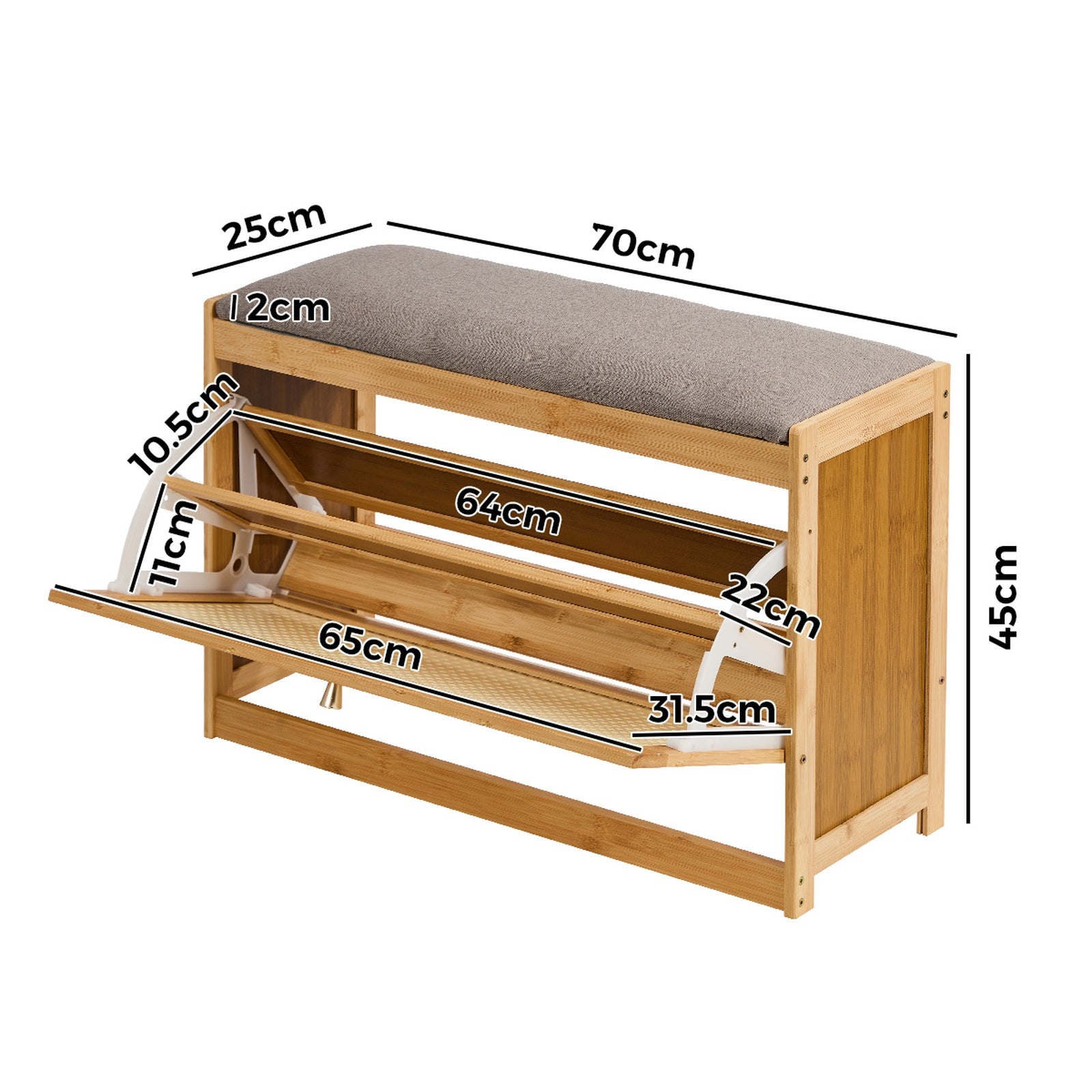 Oikiture Shoe Storage Bench Bamboo 2 in 1 Organiser Shelf with Seat 70cm - Sunyee