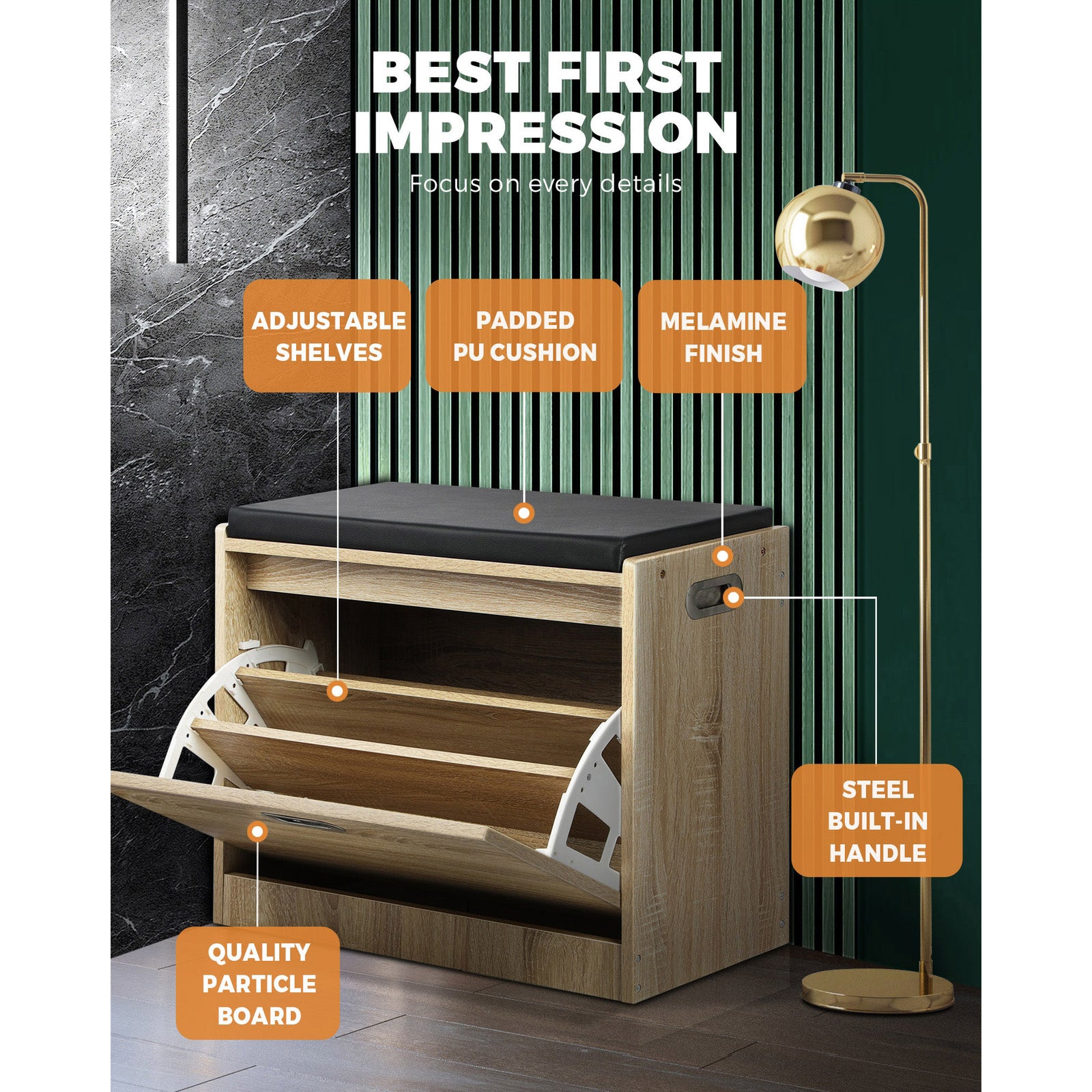 Oikiture Shoe Cabinet Bench Shoes Storage Organiser Cupboard Wooden - Sunyee