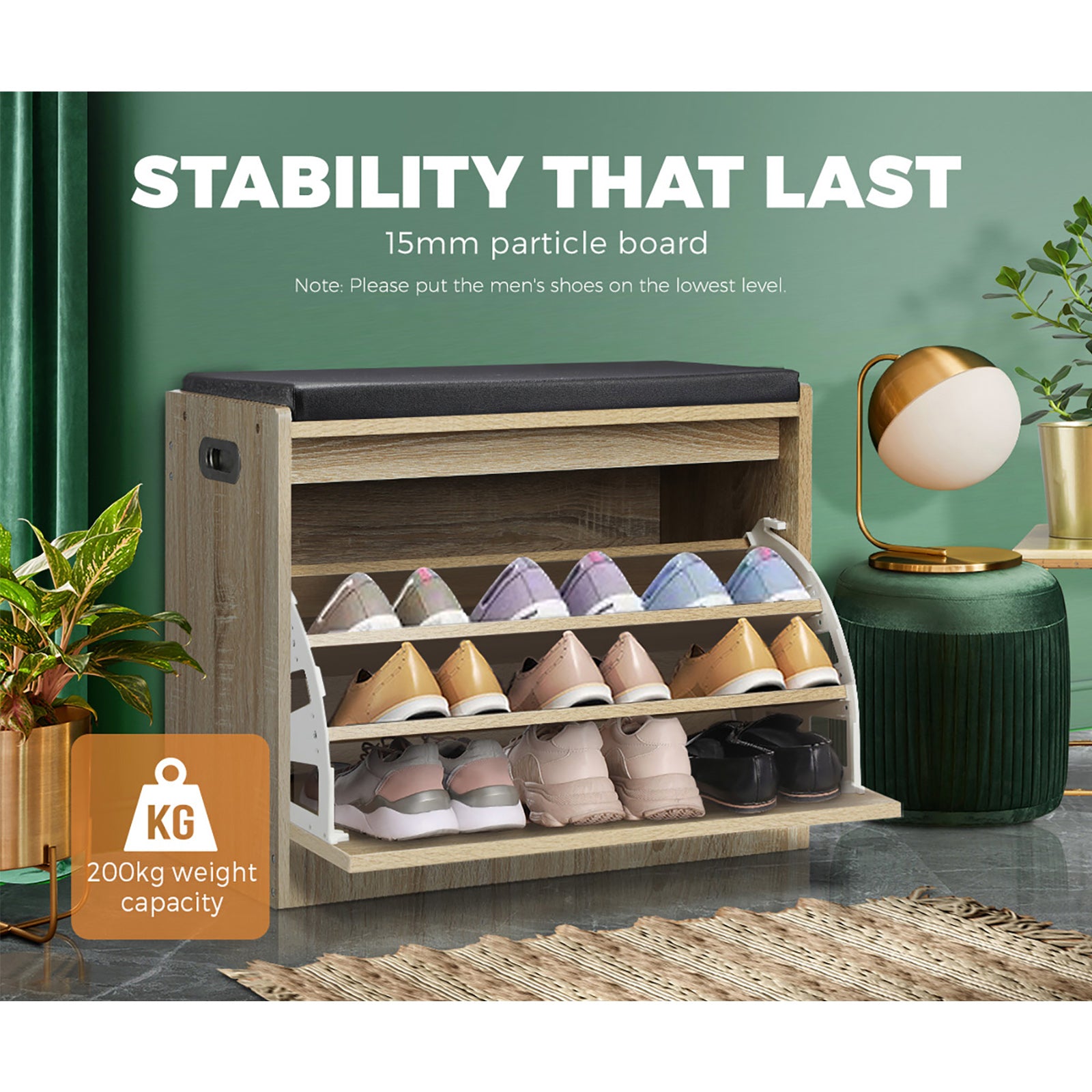 Oikiture Shoe Cabinet Bench Shoes Storage Organiser Cupboard Wooden - Sunyee