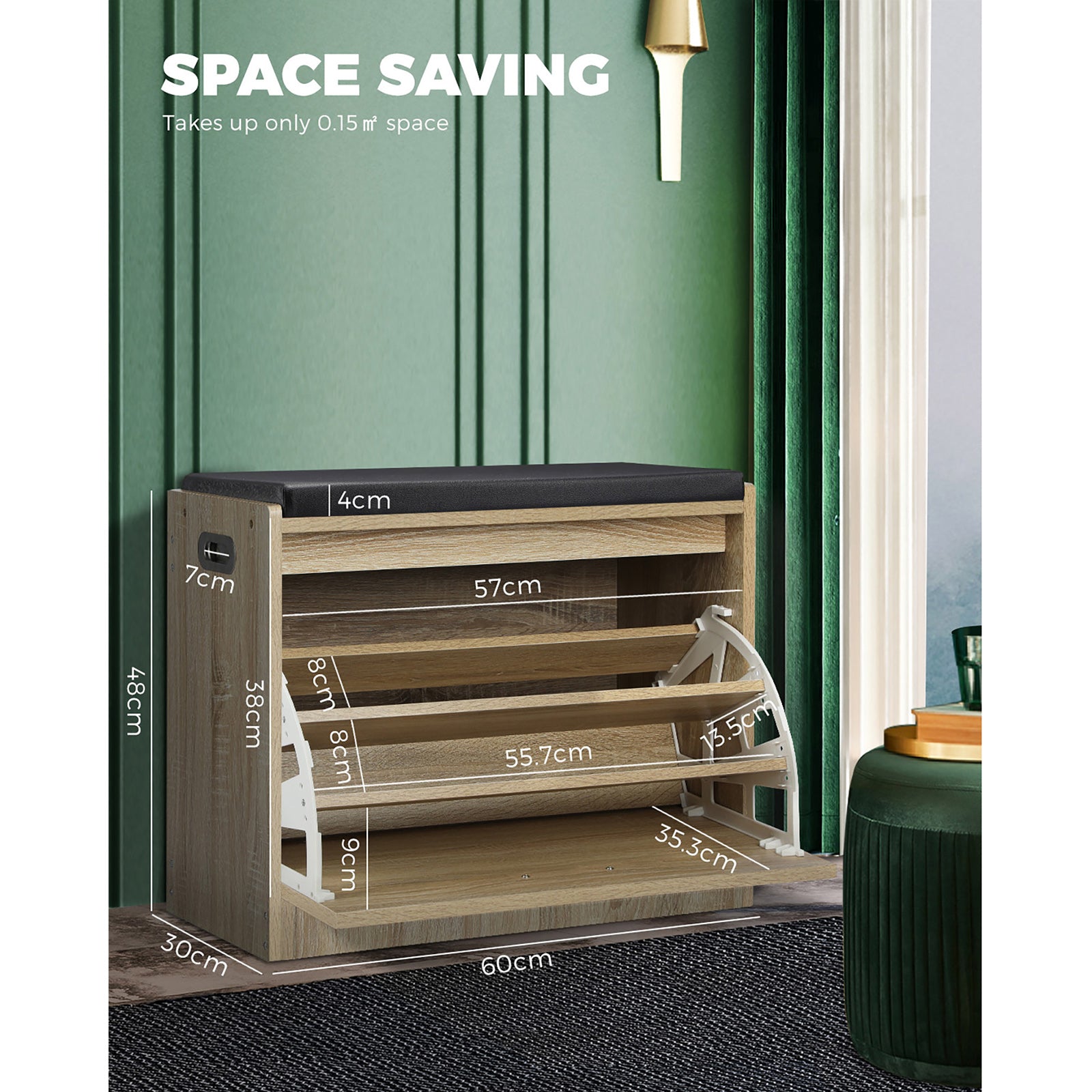 Oikiture Shoe Cabinet Bench Shoes Storage Organiser Cupboard Wooden - Sunyee