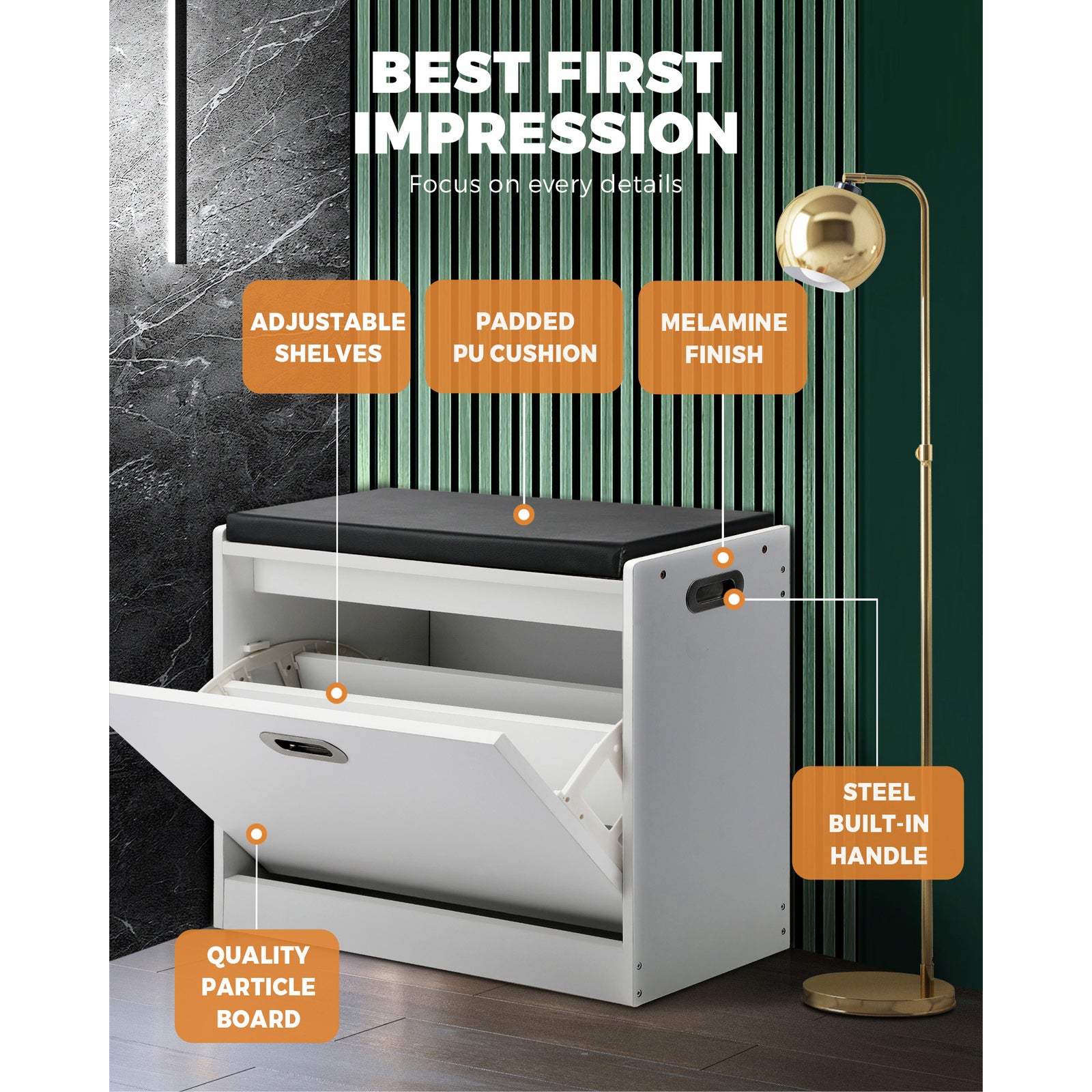 Oikiture Shoe Cabinet Bench Shoes Storage Cupboard Footwear Stand White - Sunyee