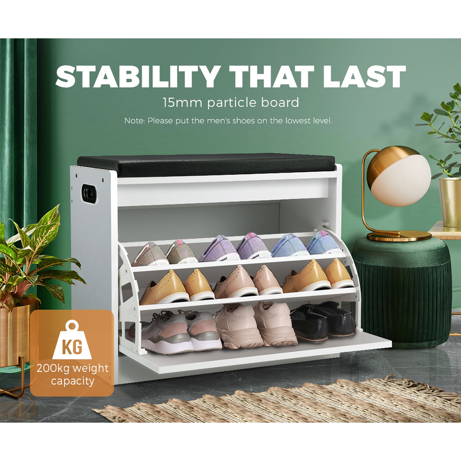 Oikiture Shoe Cabinet Bench Shoes Storage Cupboard Footwear Stand White - Sunyee