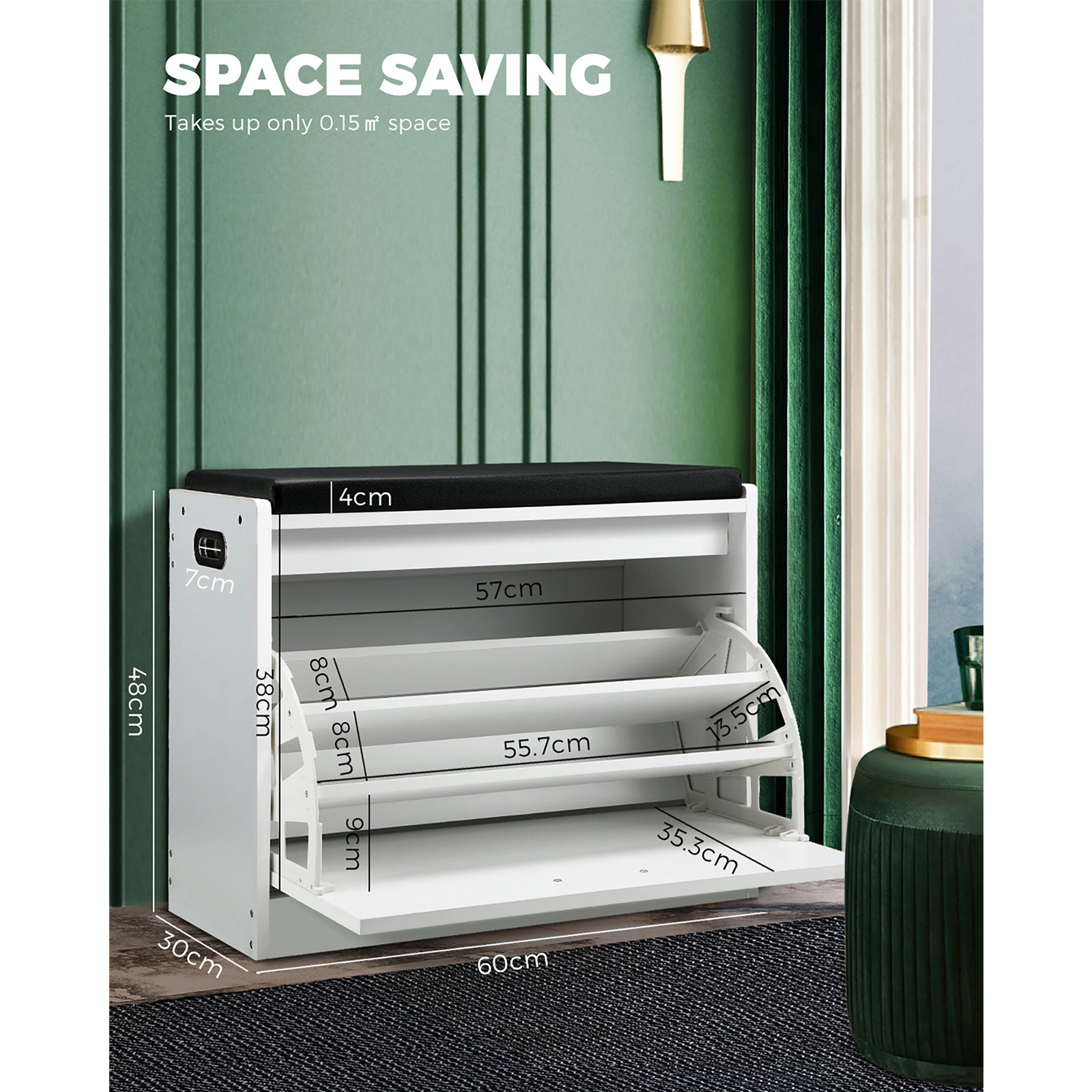 Oikiture Shoe Cabinet Bench Shoes Storage Cupboard Footwear Stand White - Sunyee