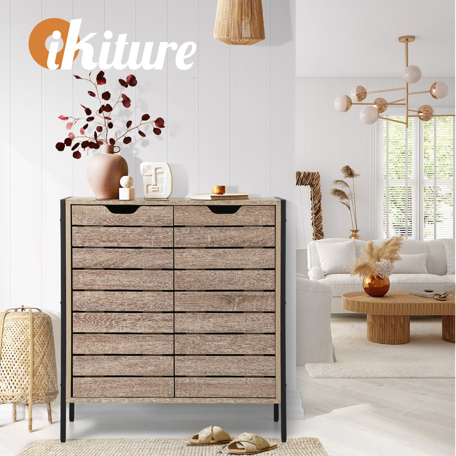 Oikiture Shoe Rack Shoes Storage Cabinet Organiser Shelf 2 Doors Brown - Sunyee