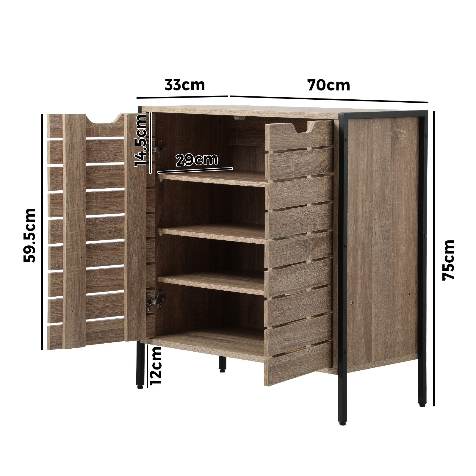 Oikiture Shoe Rack Shoes Storage Cabinet Organiser Shelf 2 Doors Brown - Sunyee