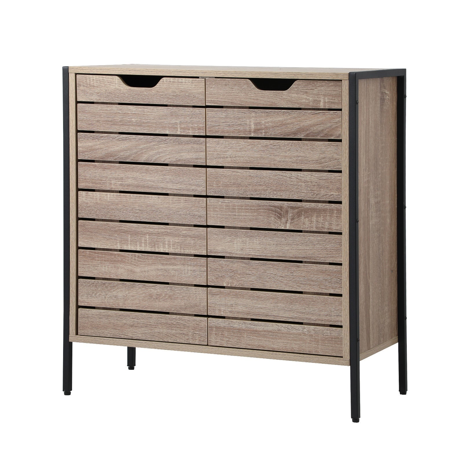 Oikiture Shoe Rack Shoes Storage Cabinet Organiser Shelf 2 Doors Brown - Sunyee