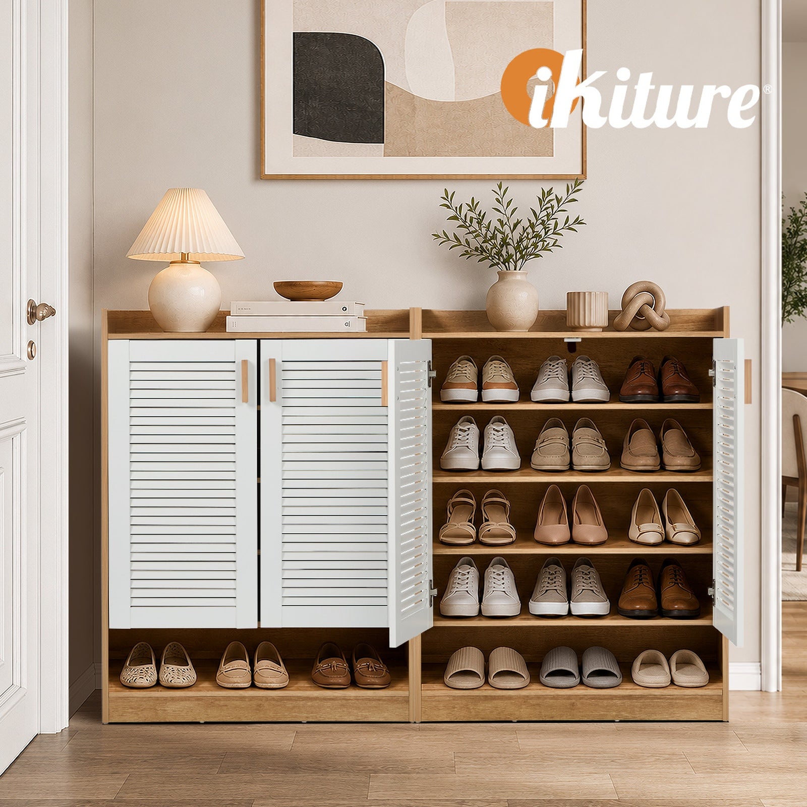 Oikiture Shoe Storage Cabinet 5-Tier Rack 2 Doors Organiser Shelf Enterway