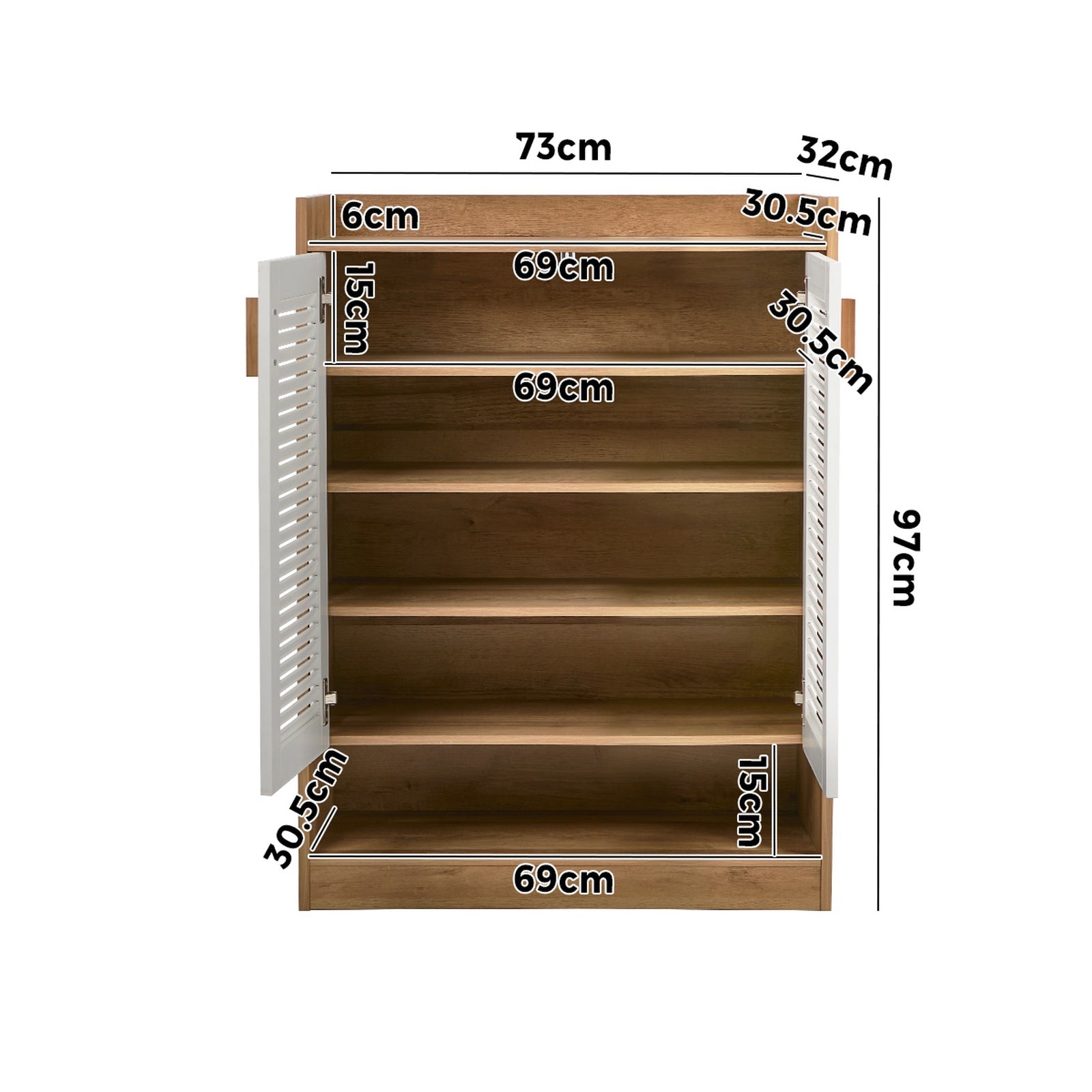 Oikiture Shoe Storage Cabinet 5-Tier Rack 2 Doors Organiser Shelf Enterway