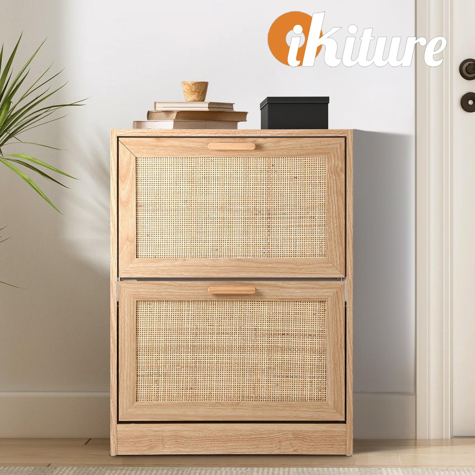 Oikiture Shoe Cabinet Storage 2 Doors Shoes Rack Organiser Rattan Shelf 30 Pairs - Sunyee