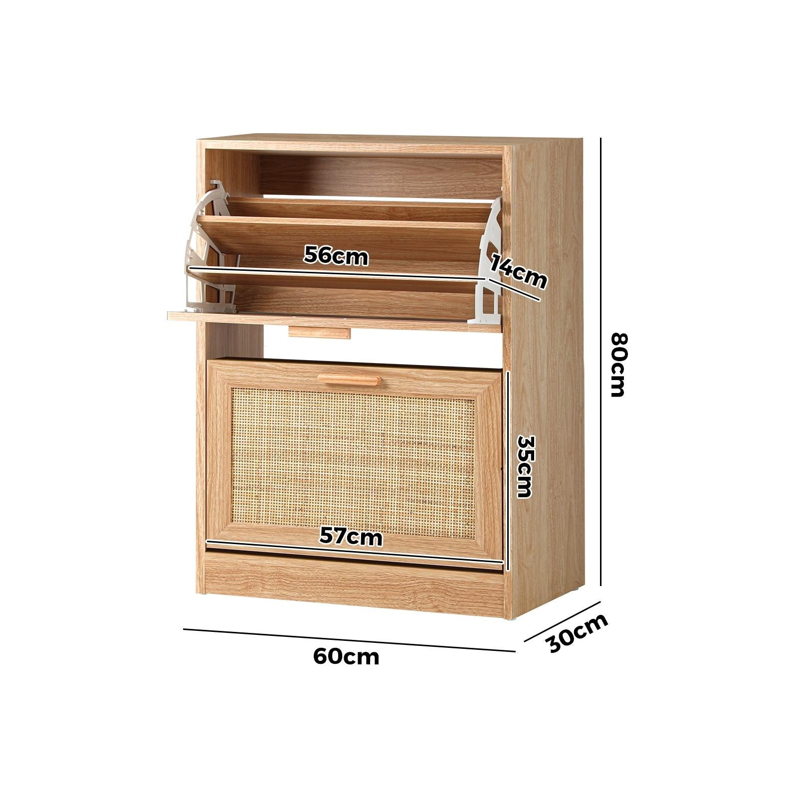 Oikiture Shoe Cabinet Storage 2 Doors Shoes Rack Organiser Rattan Shelf 30 Pairs - Sunyee
