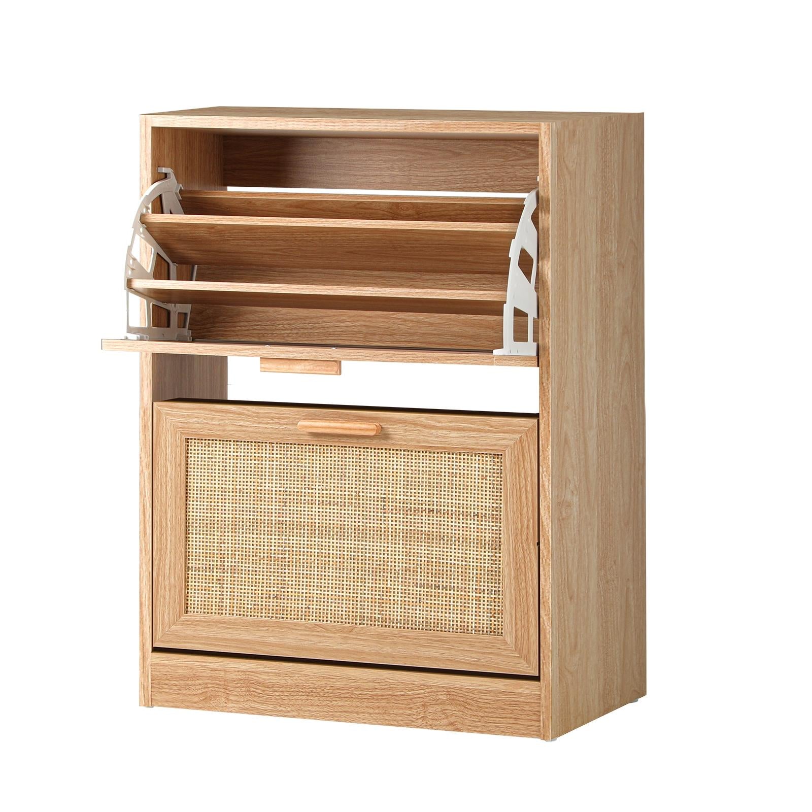 Oikiture Shoe Cabinet Storage 2 Doors Shoes Rack Organiser Rattan Shelf 30 Pairs - Sunyee