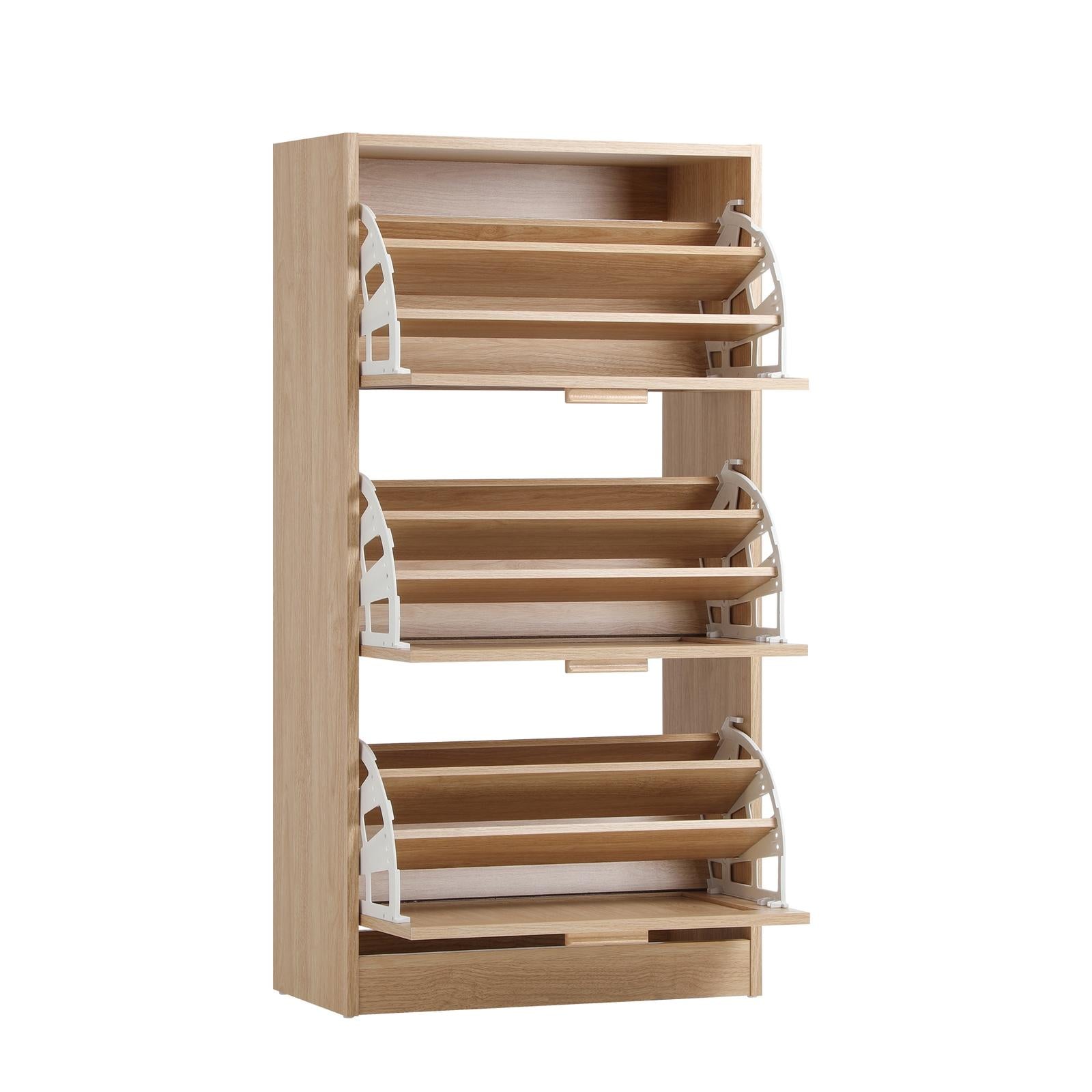 Oikiture Shoe Cabinet Storage 3 Doors Shoes Rack Organiser Rattan Shelf 45 Pairs - Sunyee