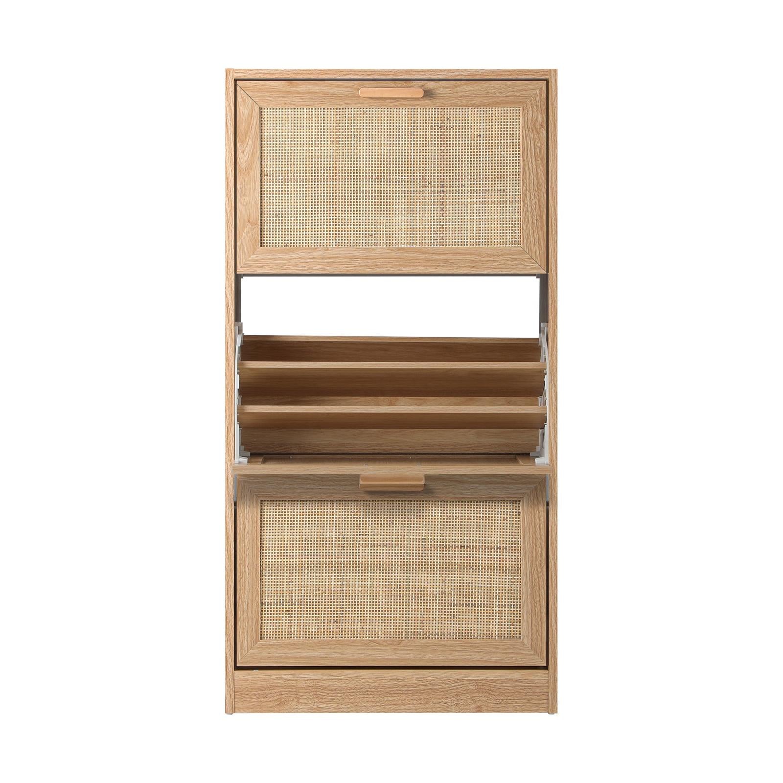 Oikiture Shoe Cabinet Storage 3 Doors Shoes Rack Organiser Rattan Shelf 45 Pairs - Sunyee