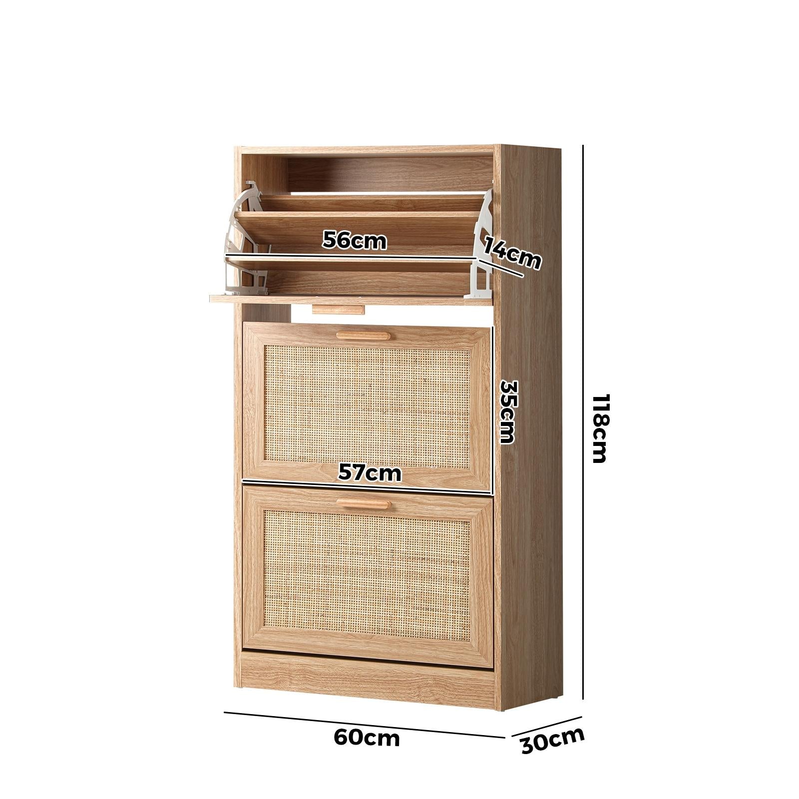 Oikiture Shoe Cabinet Storage 3 Doors Shoes Rack Organiser Rattan Shelf 45 Pairs - Sunyee