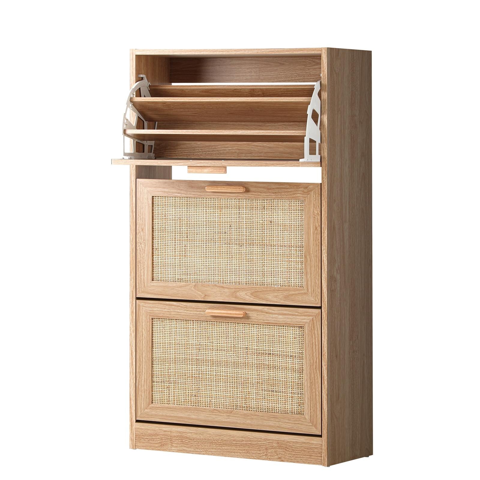Oikiture Shoe Cabinet Storage 3 Doors Shoes Rack Organiser Rattan Shelf 45 Pairs - Sunyee