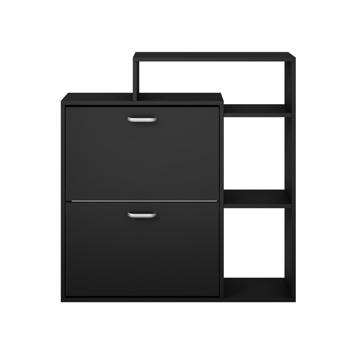Oikiture Shoe Cabinet Storage 2 Doors Shoes Rack Display Wooden Shelves Black - Sunyee