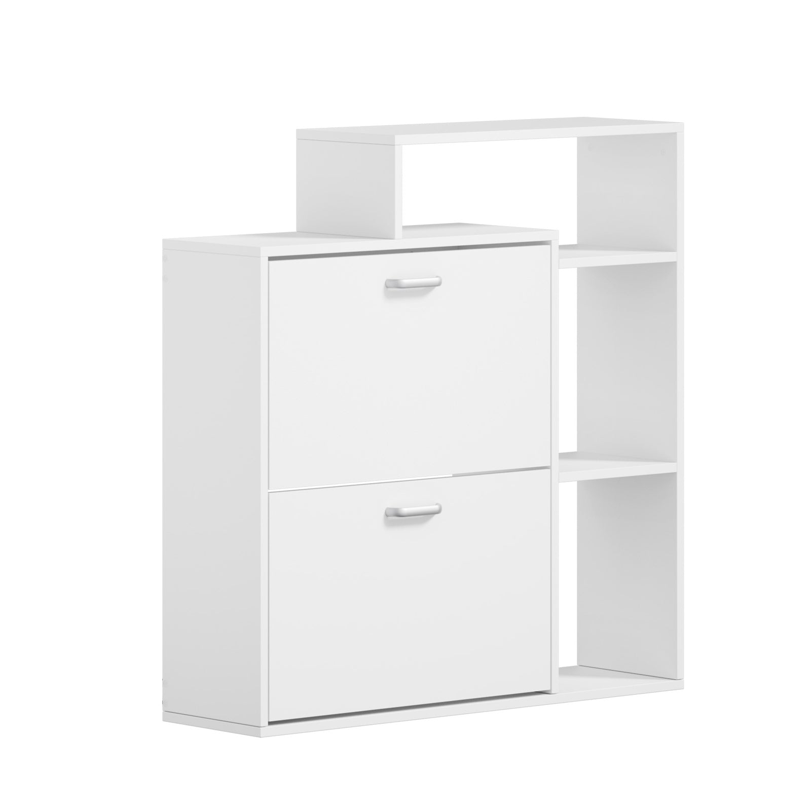 Oikiture Shoe Cabinet Storage 2 Doors Shoes Rack Display Wooden Shelves White - Sunyee