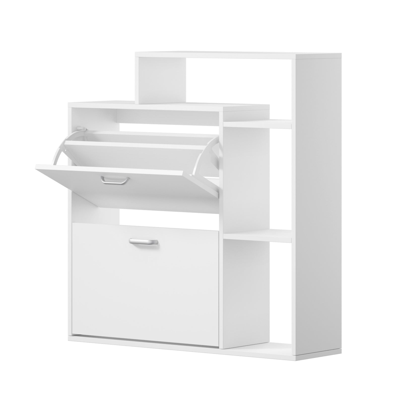 Oikiture Shoe Cabinet Storage 2 Doors Shoes Rack Display Wooden Shelves White - Sunyee