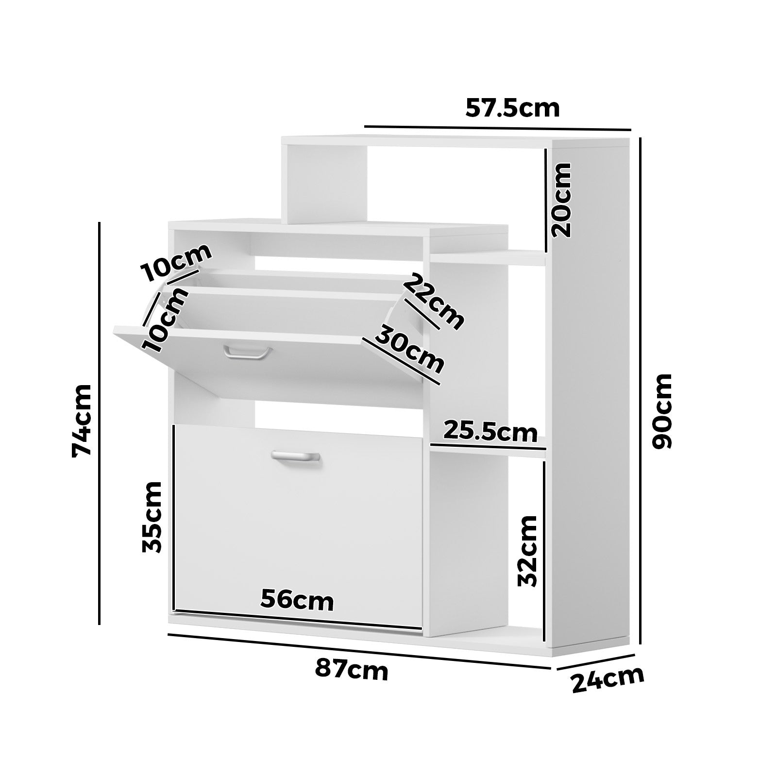 Oikiture Shoe Cabinet Storage 2 Doors Shoes Rack Display Wooden Shelves White - Sunyee