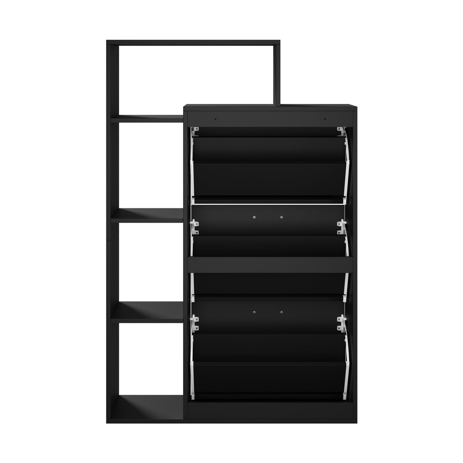 Oikiture Shoe Cabinet Storage 3 Doors Shoes Rack Display Wooden Shelves Black - Sunyee