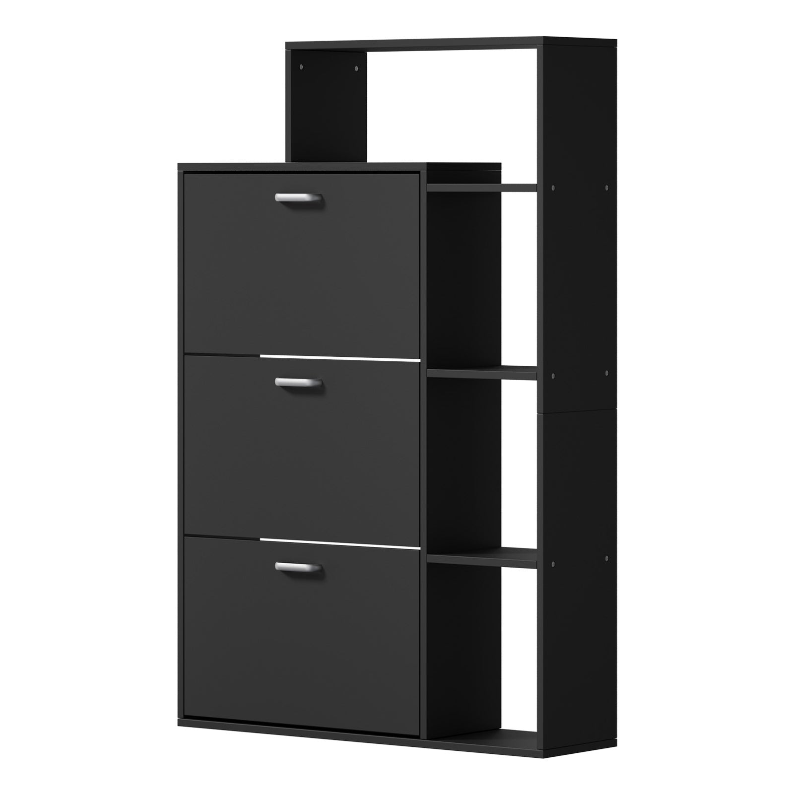 Oikiture Shoe Cabinet Storage 3 Doors Shoes Rack Display Wooden Shelves Black - Sunyee