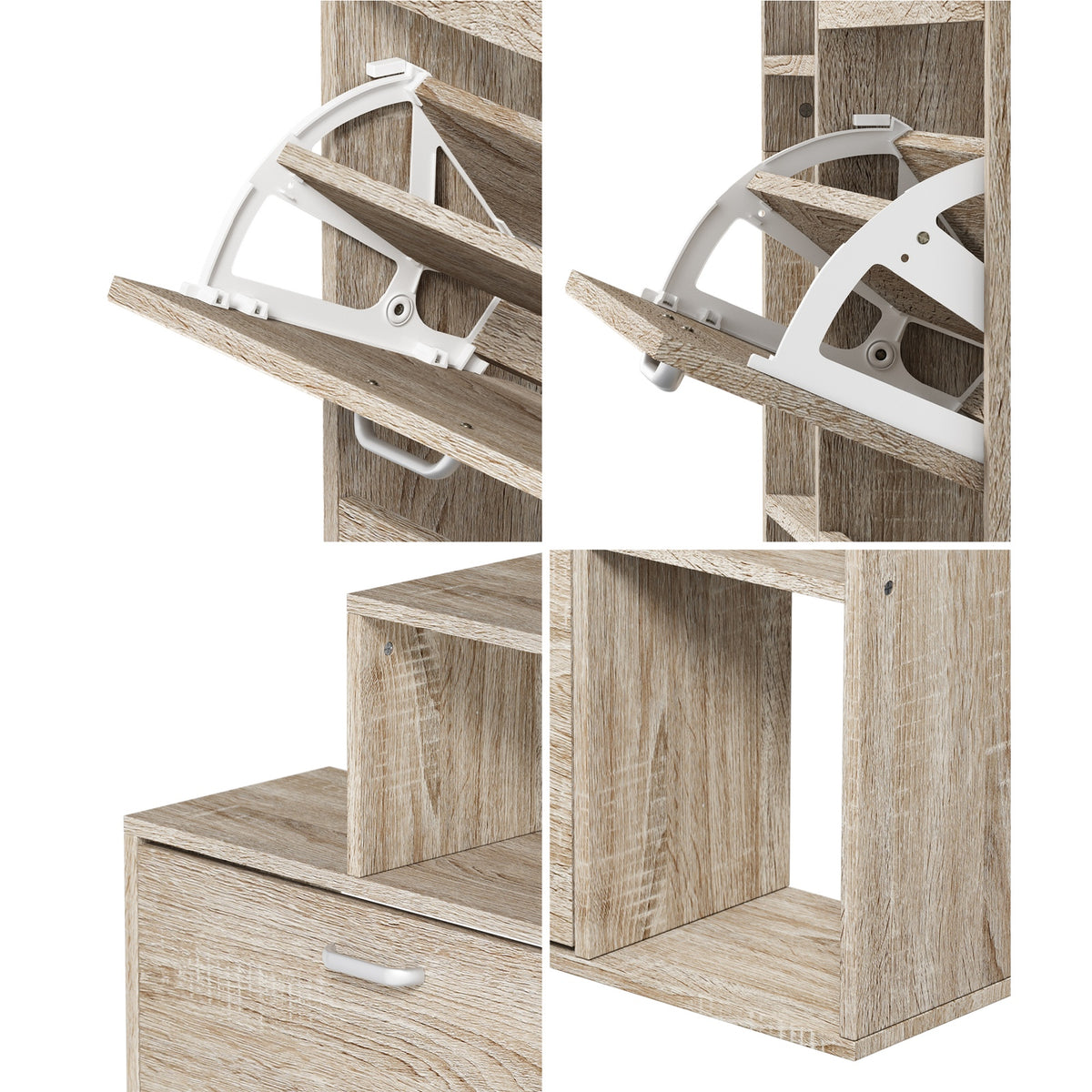 Oikiture Shoe Cabinet Storage 3 Doors Shoes Rack Display Wooden with Shelves - Sunyee