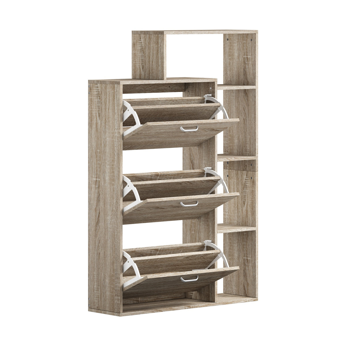 Oikiture Shoe Cabinet Storage 3 Doors Shoes Rack Display Wooden with Shelves - Sunyee