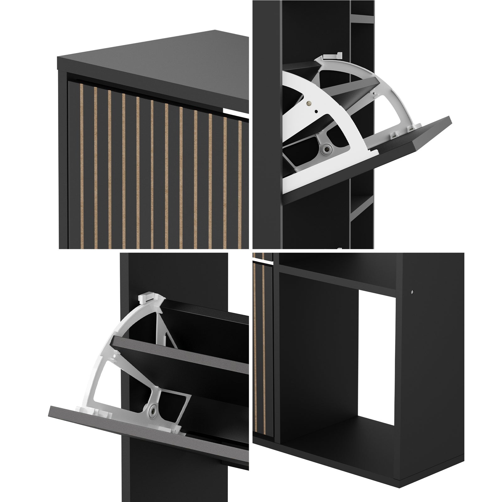 Oikiture Shoe Rack Storage Cabinet with Display Shelves Organiser Black - Sunyee