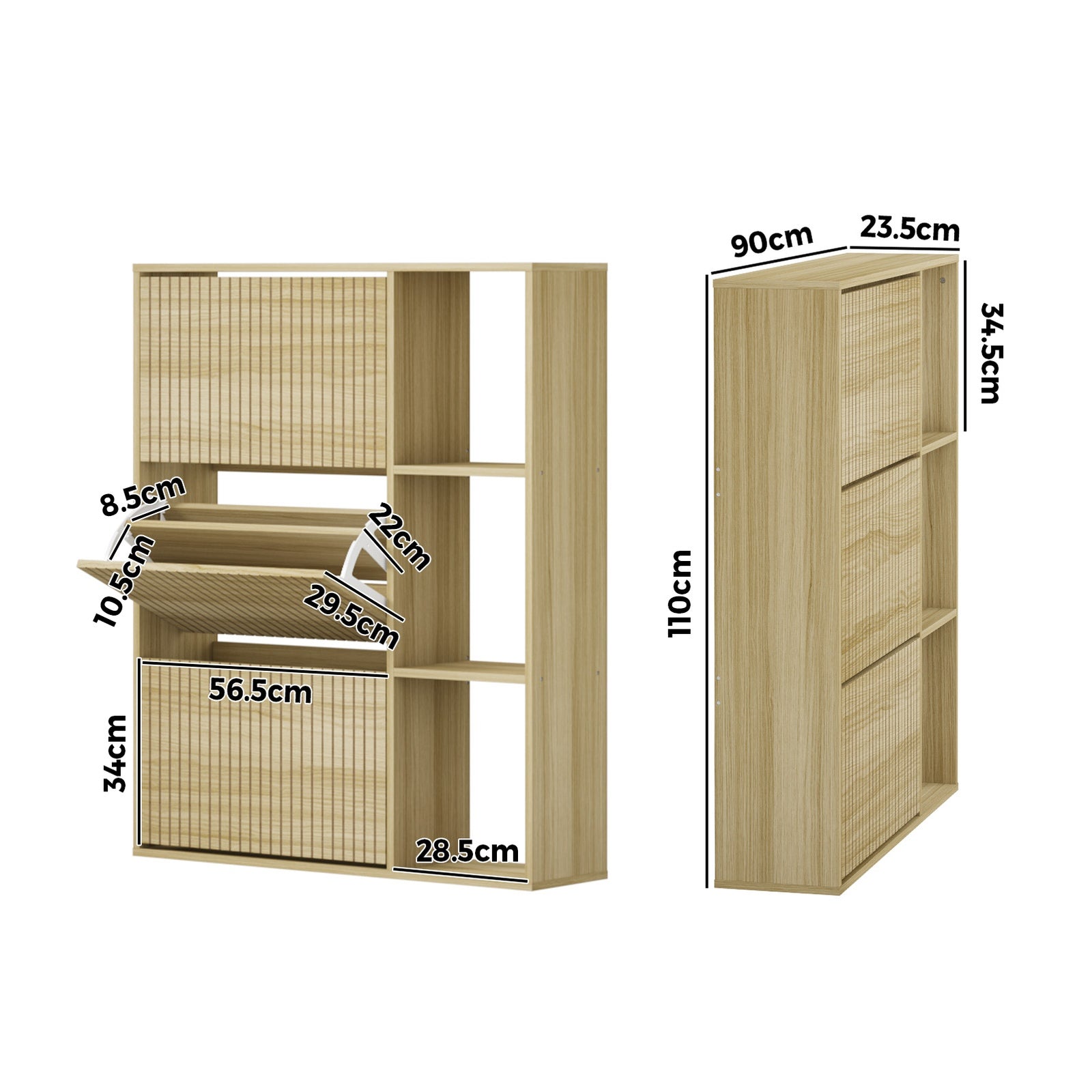 Oikiture Shoe Rack Storage Cabinet with Display Shelves Organiser Natural - Sunyee
