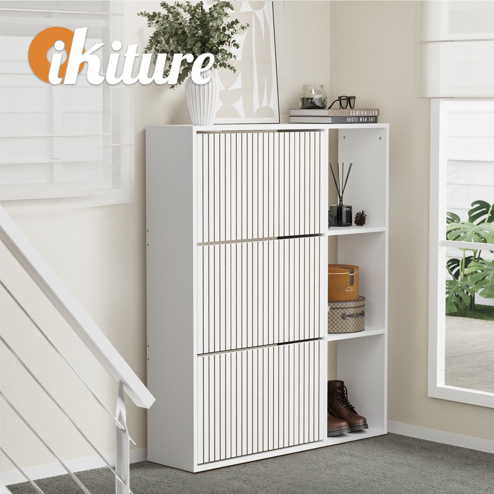 Oikiture Shoe Rack Storage Cabinet with Display Shelves Organiser White - Sunyee