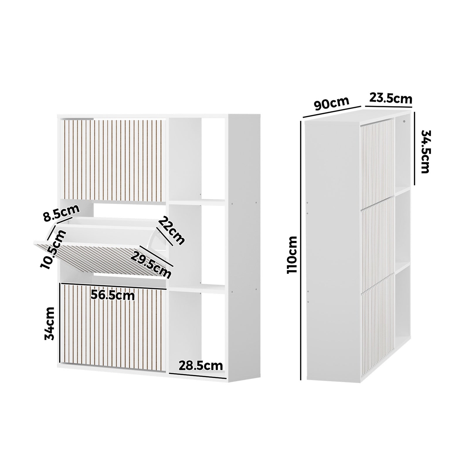 Oikiture Shoe Rack Storage Cabinet with Display Shelves Organiser White - Sunyee